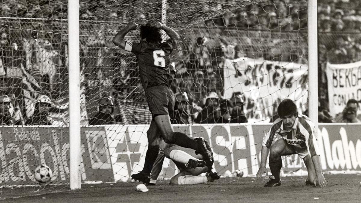 El gol que dio el título al Barça en el Bernabéu, obra de José Ramón Alexanco en el minuto 61. El capitán azulgrana firmó una victoria balsámica