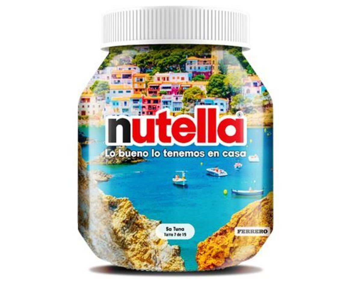 Un pot de Nutella il·lustrat amb un paisatge.
