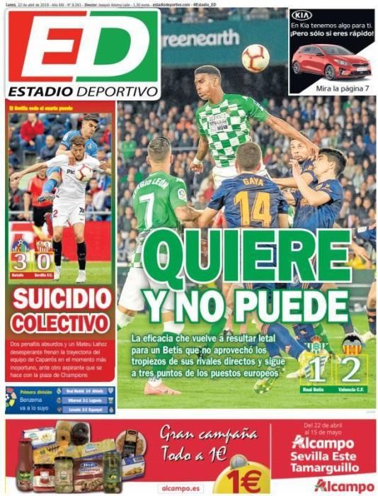 Portada ESTADIO DEPORTIVO lunes 22 de abril 2019.