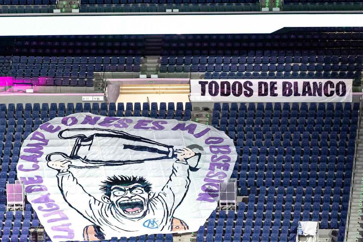 Imagen del tifo que prepara el fondo de animación del Real Madrid en el Bernabéu.