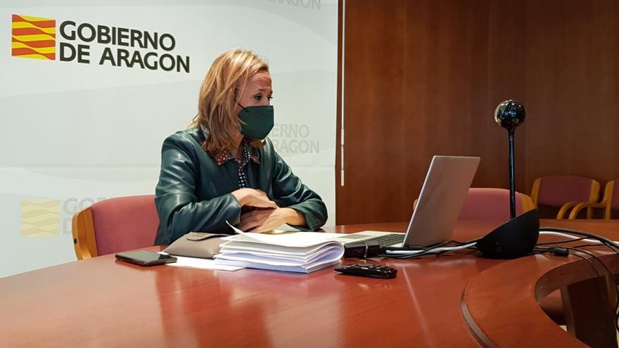 La consejera de Presidencia de la DGA, Mayte Pérez, participa en la videoconferencia con sus homólogos de Castilla-La Mancha y Castilla y León.