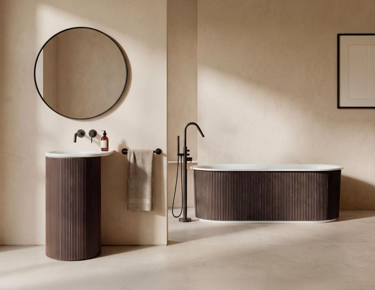 Ambiente ‘Silvana’ de Zenon en un lavabo y bañera.