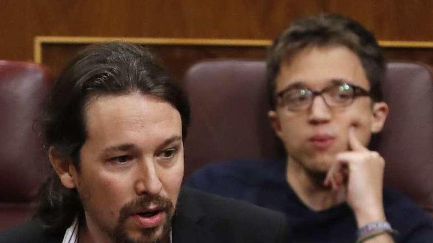 Pablo Iglesias, durante la sesión de ayer en el Congreso. // Efe