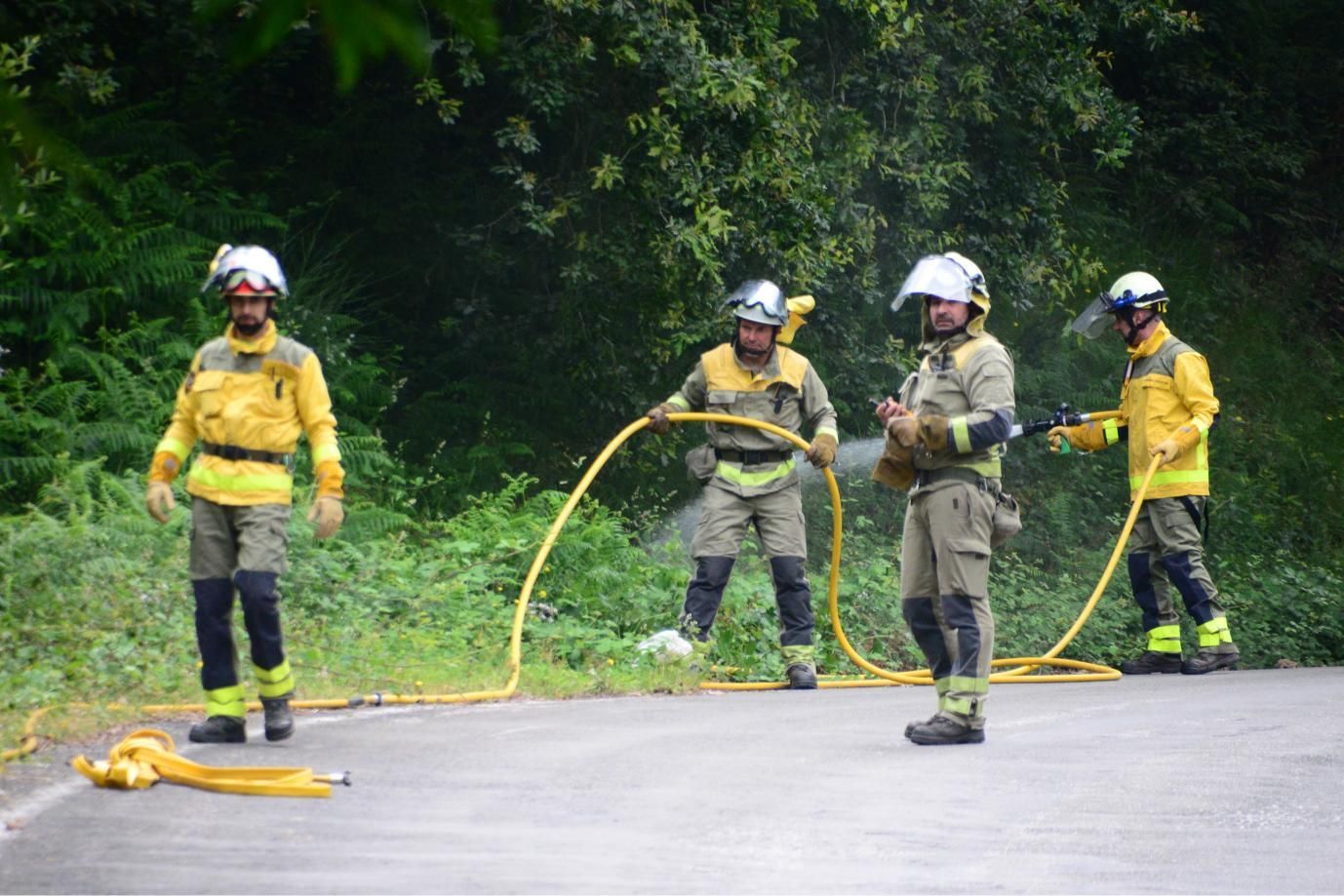Las imágenes del simulacro contra incendios forestales en Moaña
