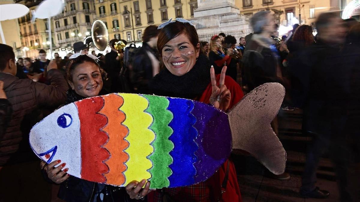 Concentración del  movimiento de las sardinas  contra las políticas de la ultraderechista Liga en Nápoles, el pasado 30 de noviembre.