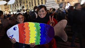 Concentración del  movimiento de las sardinas  contra las políticas de la ultraderechista Liga en Nápoles, el pasado 30 de noviembre. 