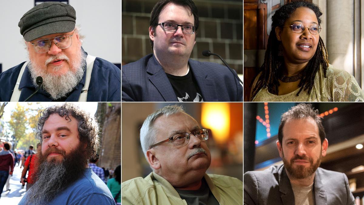 George R. R. Martin, Brandon Sanderson, N.K. Jemisin, Patrick Rothfuss, Andrzej Sapkowski y Joe Abercrombie.