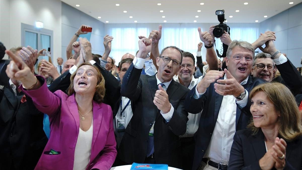 La AfD celebra los resultados obtenido en Sajonia este domingo.