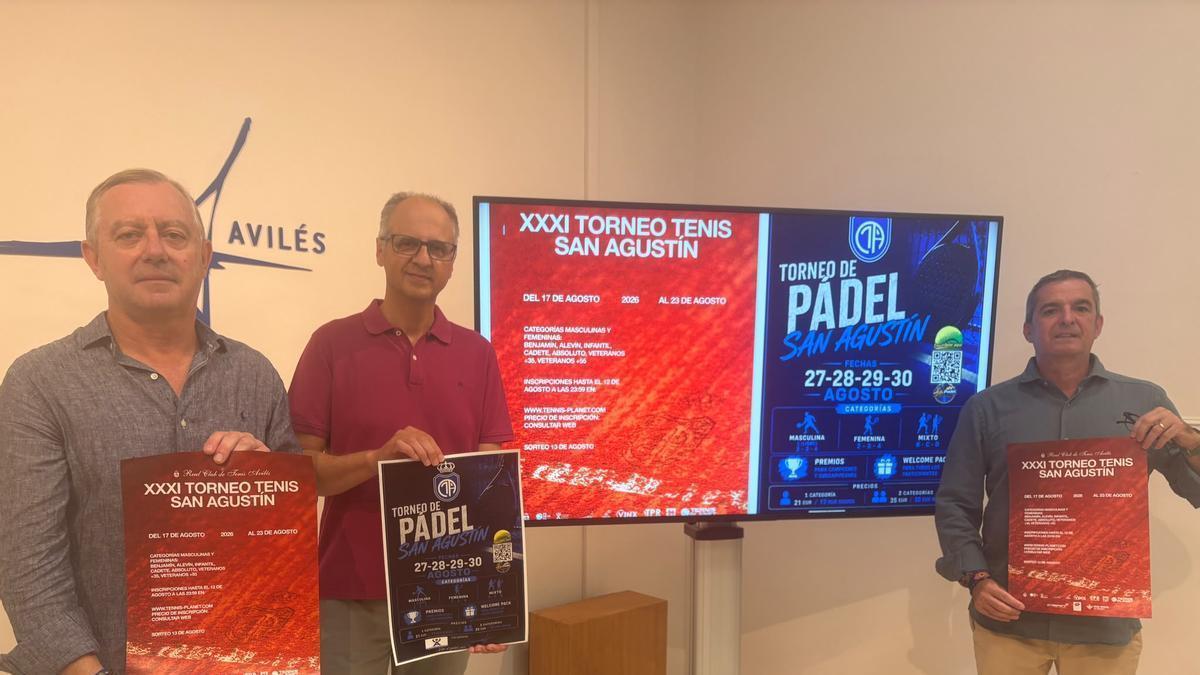 Jose Cerezo, Juan Carlos Guerrero y Gonzalo Sabín, en la presentación de los torneos de tenis y de pádel "San Agustín":