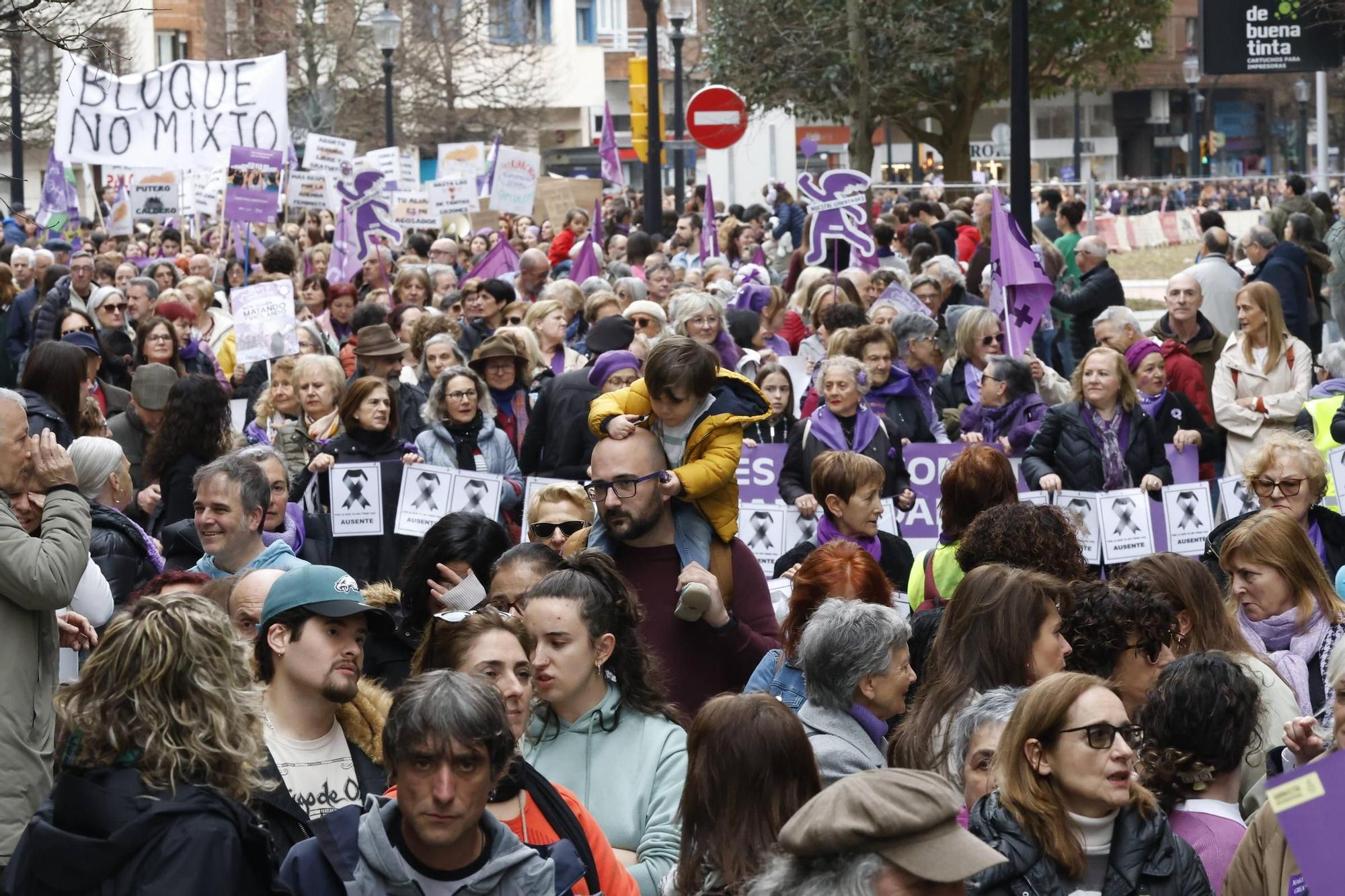 EN IMÁGENES: Carrozas, batucada y pancartas: así ha sido la multitudinaria manifestación del 8M en Asturias