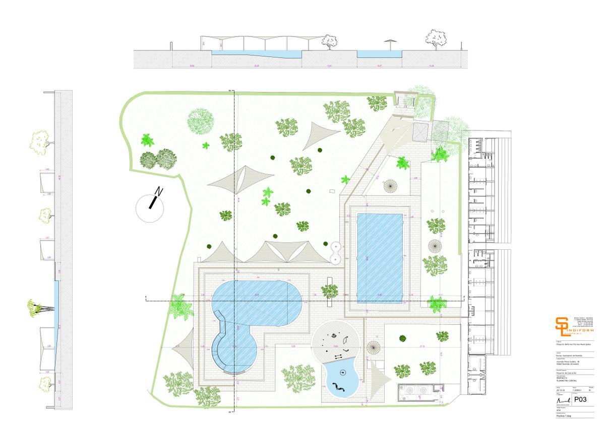 El plano del proyecto de remodelación de las piscinas municipales de Novelda.