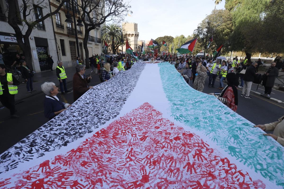 Manifestación en favor del pueblo palestino en València.