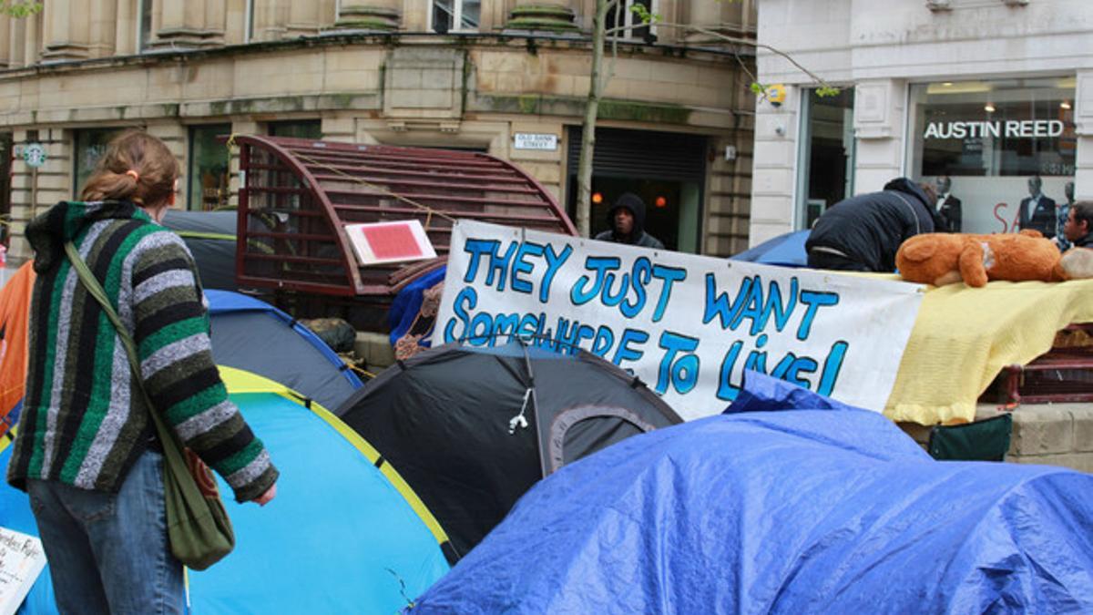 Imágen de uno de los dos campamentos protesta que hay en Manchester en los que viven centenares de persona desde hace meses.