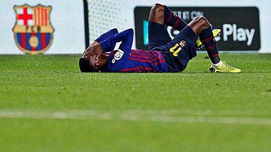 Dembélé, en el moment de caure lesionat.