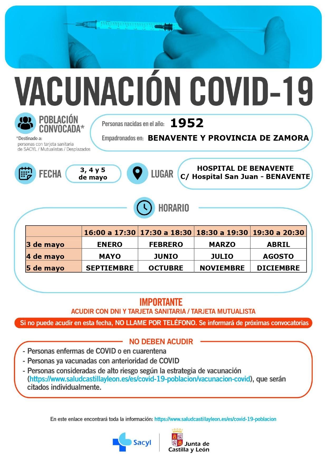 Vacunación de la quinta del 52 en Benavente. Personas que cumplen 69 años