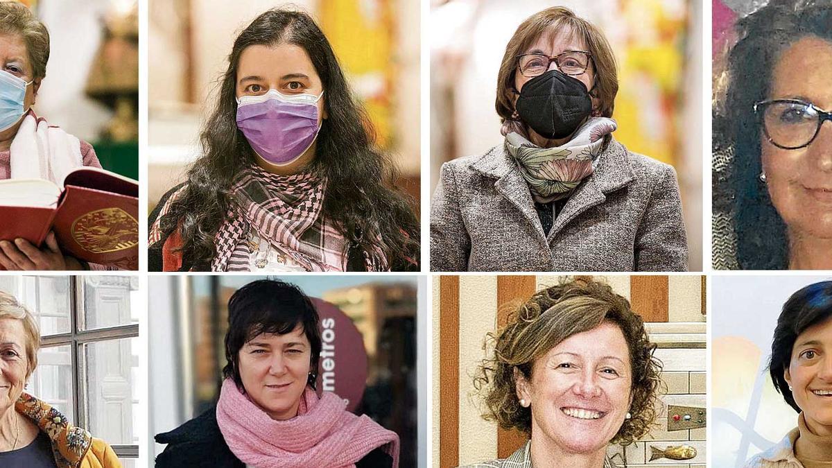 D&#039;esquierda a derecha y d&#039;enriba a embaxo: Herminia Gutiérrez, Lucía Velasco e Isabel Fernández, Carmen Alonso y María Jesús Rivera Eva Álvarez, Charo Loy, María Milans del Bosch.