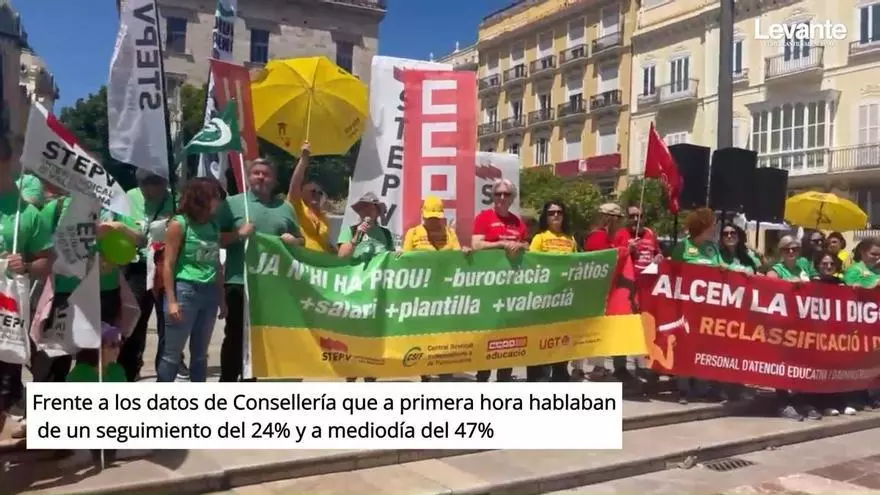 Una marea de docentes llena la Plaza de la Virgen el primer día de huelga