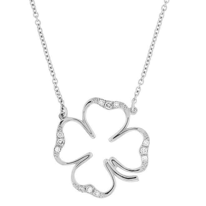 Cadena de oro blanco con forma de trébol y diamantes