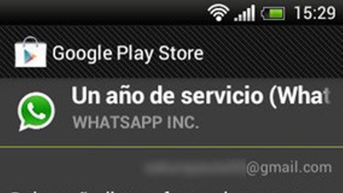 Captura de pantalla con un aviso de pago de Whatsapp.