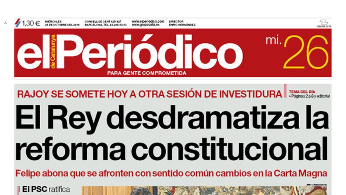 La portada de EL PERIÓDICO del 26 de octubre del 2016