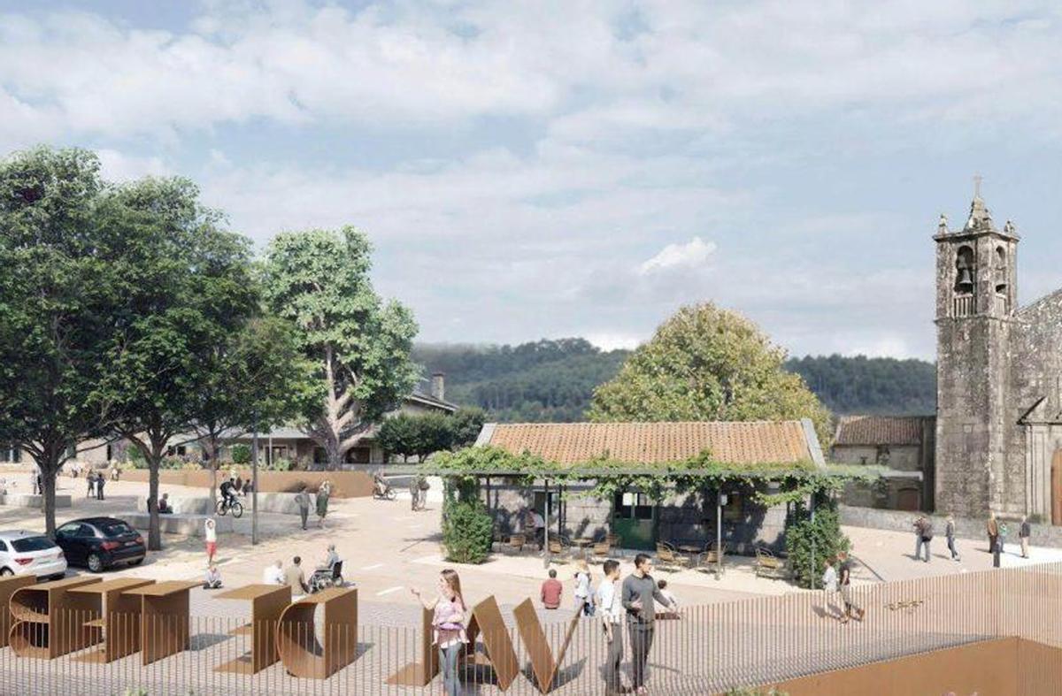 Infografía que recrea la futura plaza ciudadana en la parroquia de Santa María de Tebra. | FDV