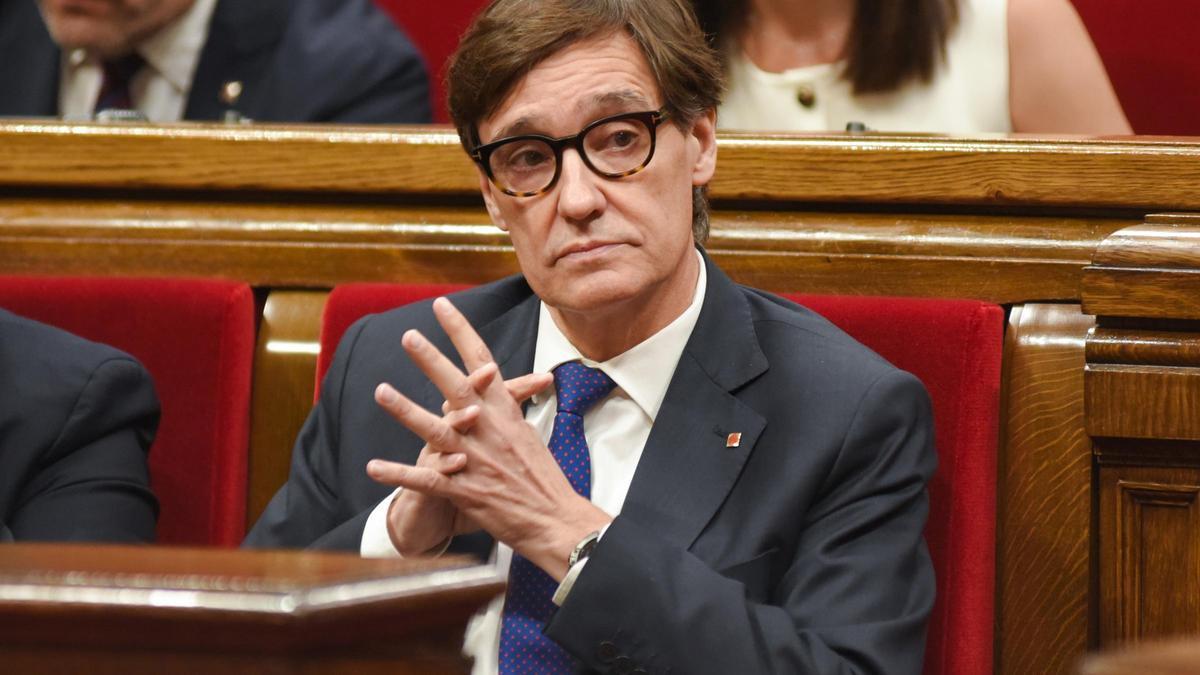 Salvador Illa en el primer pleno del Parlament tras ser elegido president de la Generalitat.