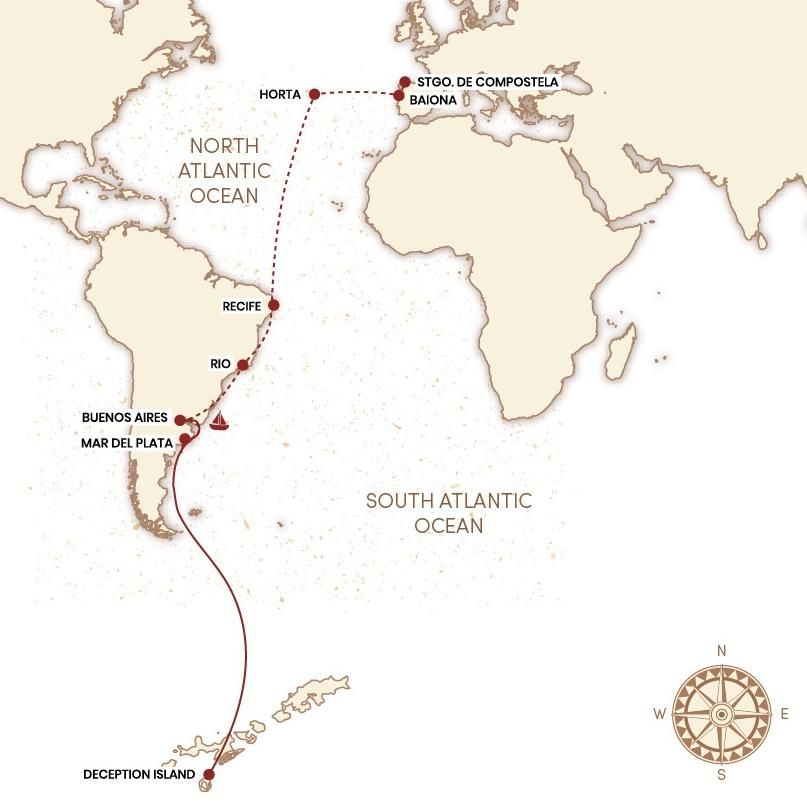 Ruta realizada por Manuel Pardi y su tripulación por el Camino Azul.