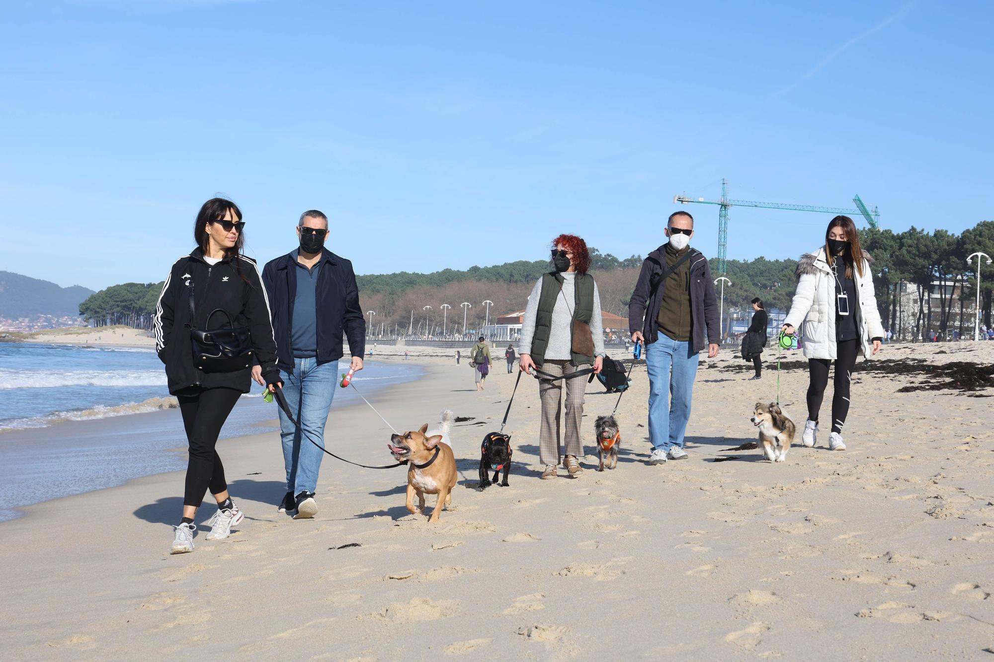 Vigueses y mascotas disfrutan del buen tiempo en Samil