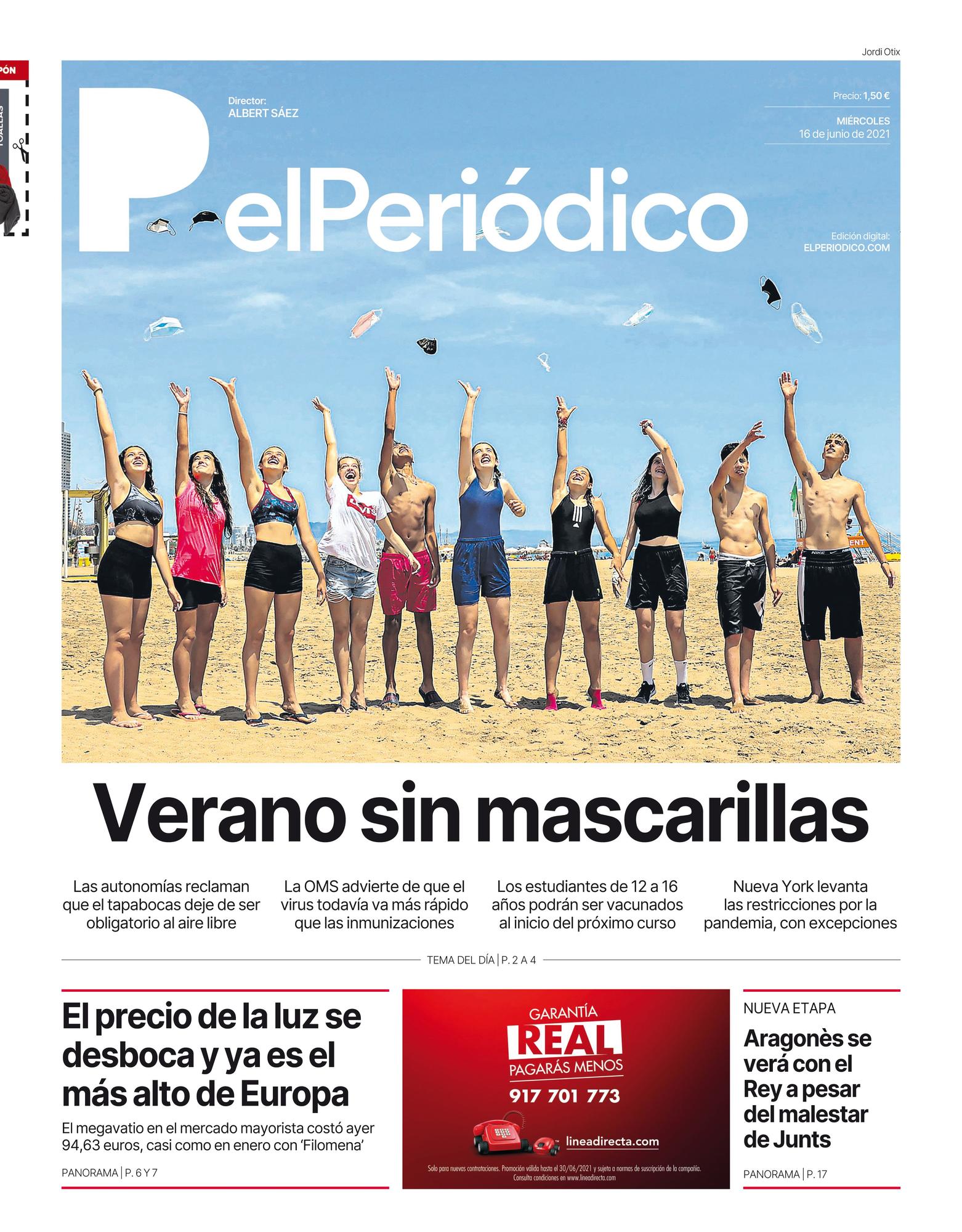 La portada de EL PERIÓDICO del 16 de junio de 2021