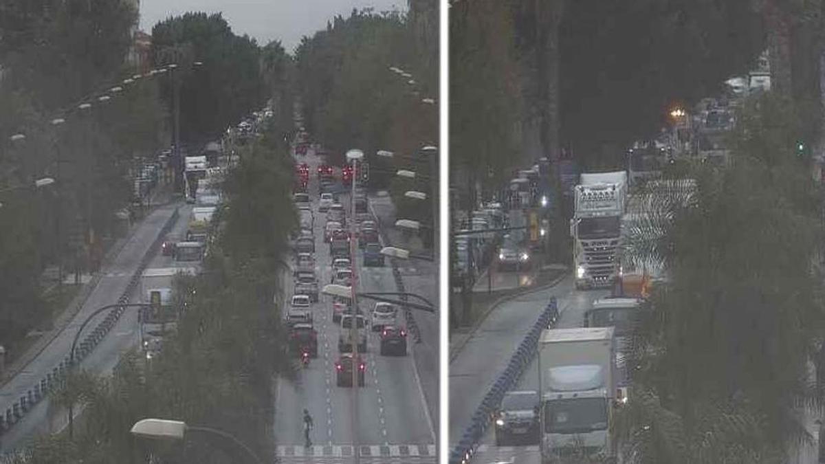 El convoy, esta tarde, durante su paso por la avenida de Andalucía, captado desde una de las cámaras de tráfico del Ayuntamiento de Málaga.