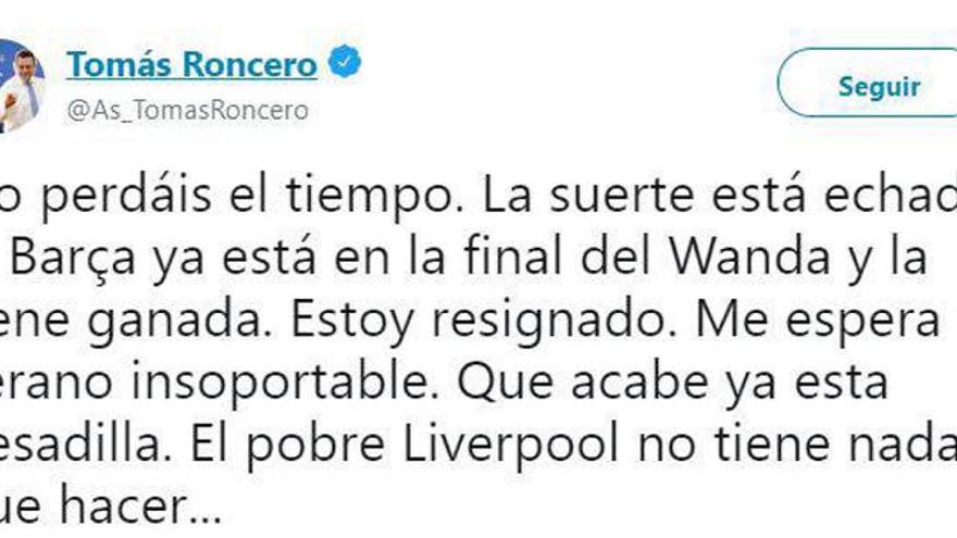 ¡OJO! ¿A quién animará Roncero, Valencia o Arsenal?