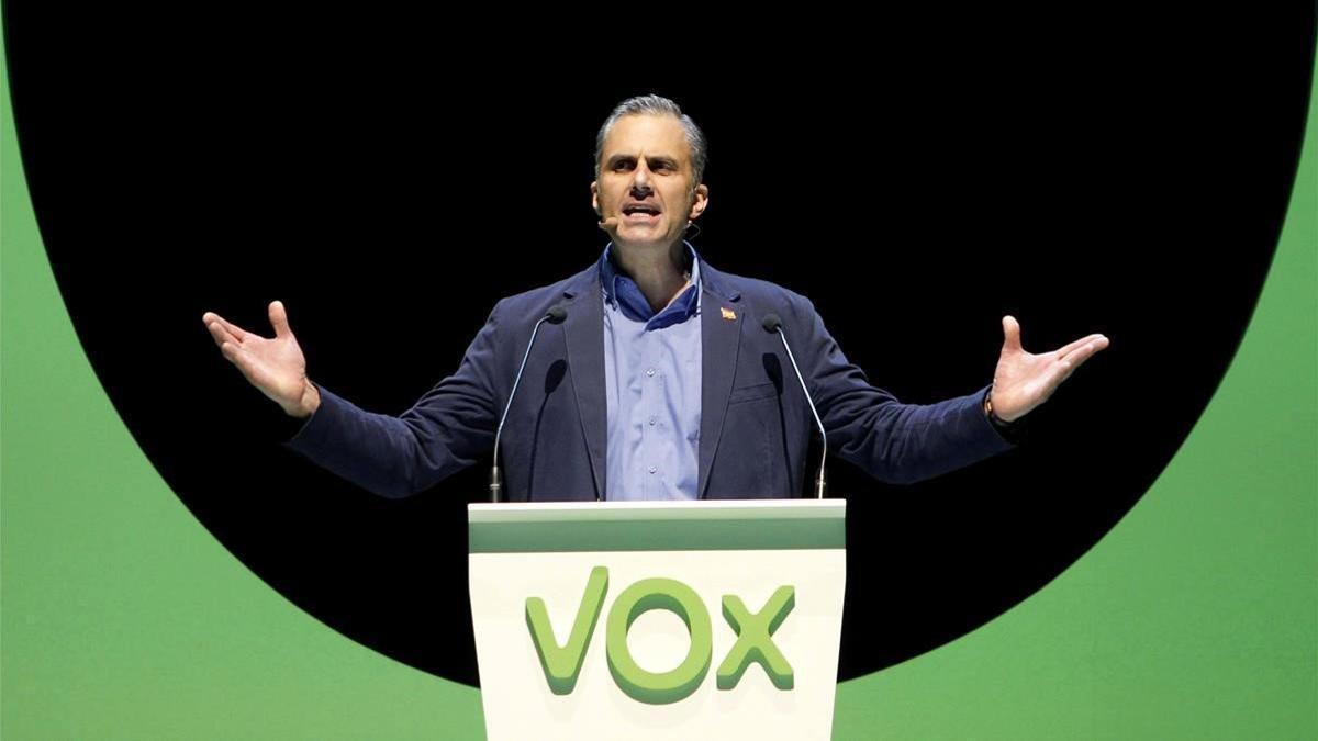 El secretario general de Vox, Javier Ortega Smith, en el acto de su partido en el Palacio de Vistalegre de Madrid, el pasado octubre.