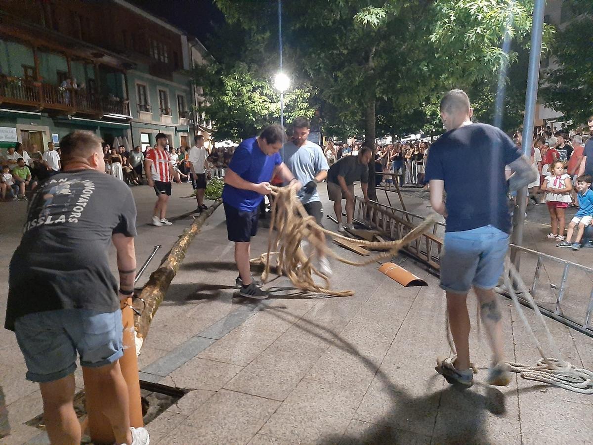 Los solteros plantan el álamo por San Juan en la Pola