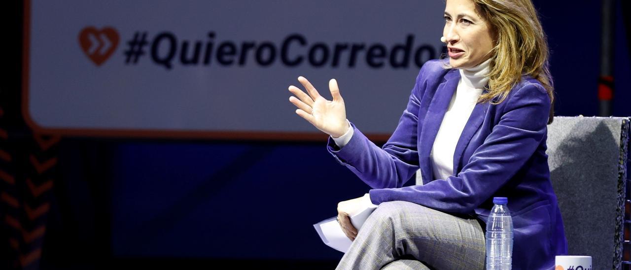 La ministra de Transportes, Raquel Sánchez, durante su intervención en el acto de Madrid del pasado miércoles.