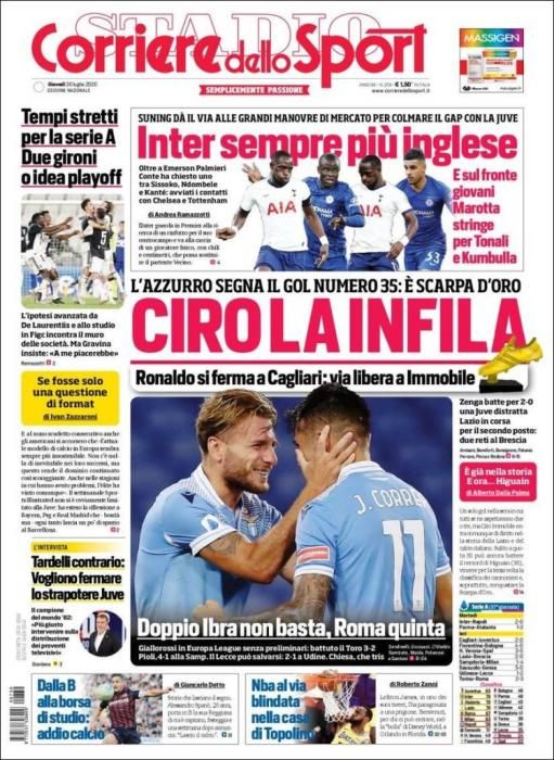 Portada CORRIERE DELLO SPORT jueves 30 julio 2020