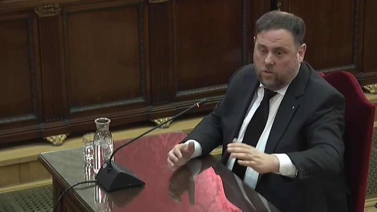 Oriol Junqueras, en la tercera jornada del juicio del 'procés', el pasado 14 de febrero.