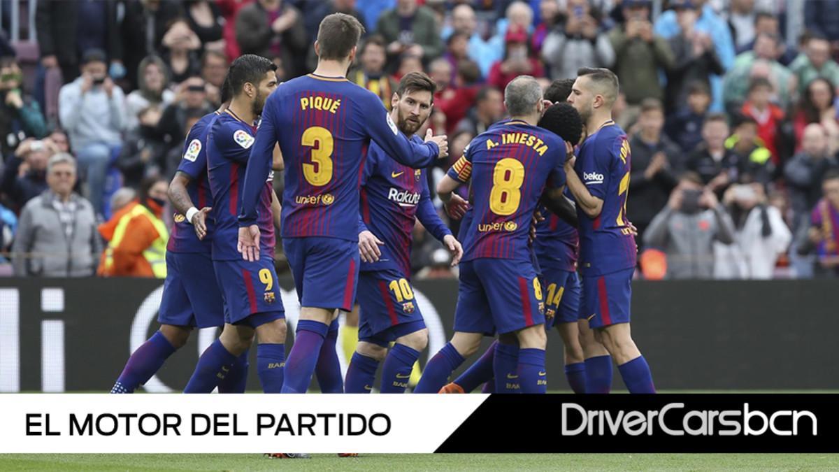 Los jugadores del Barça celebran uno de sus goles contra el Valencia