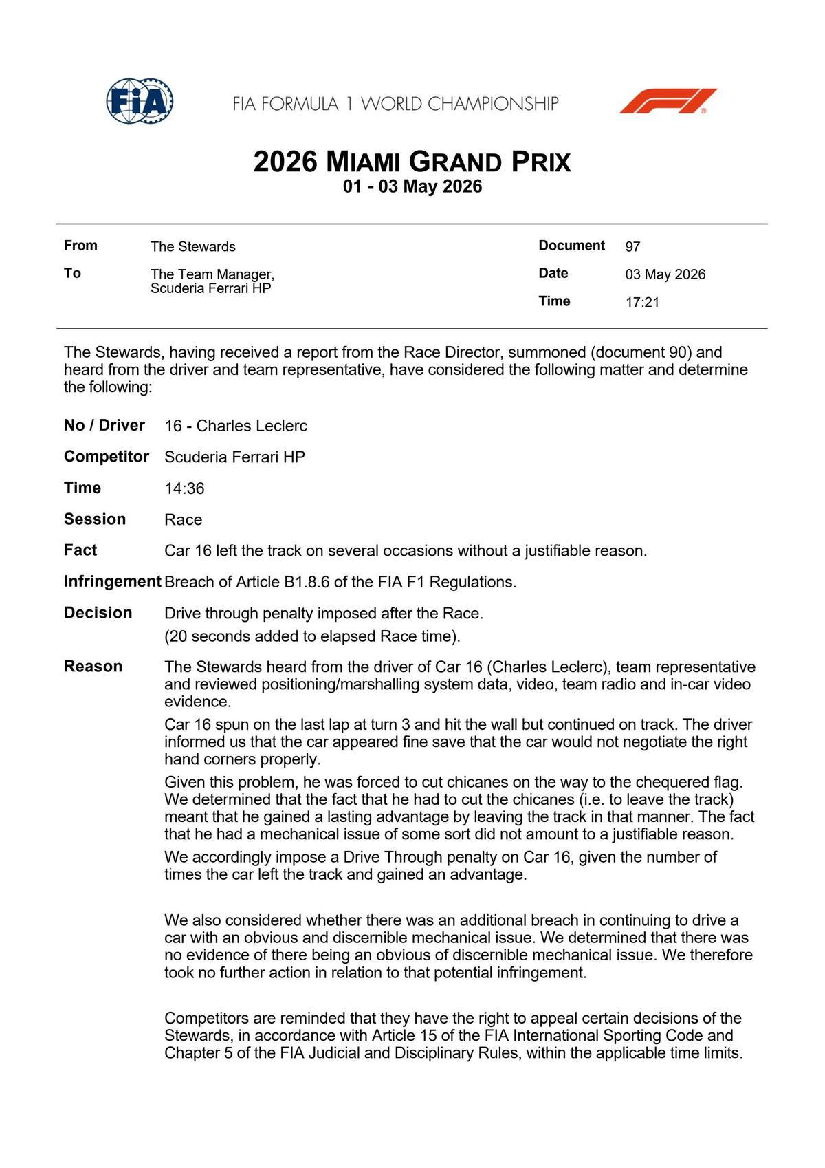 Comunicado de la FIA