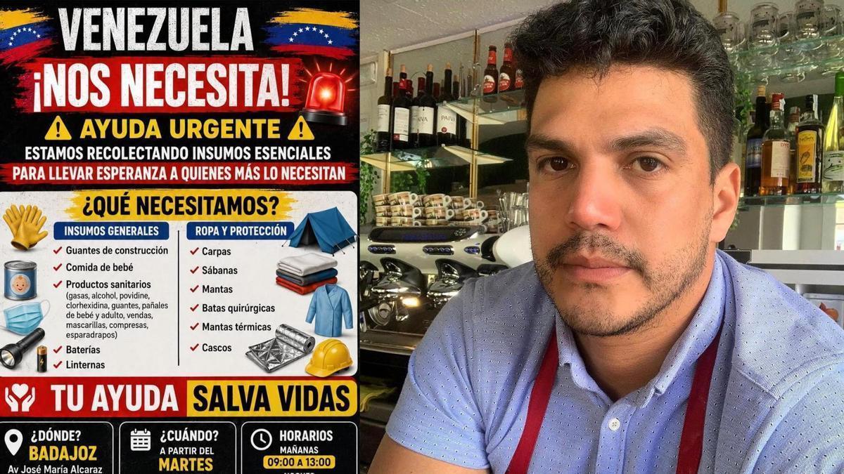 César La Torre, empresario venezolano afincado en Badajoz, inicia una campaña de recogida de material para enviar a Venezuela tras los terremotos.