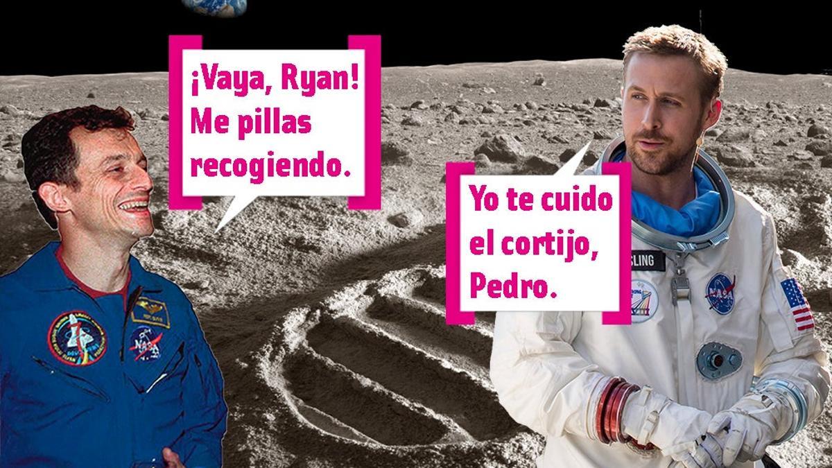 Pedro Duque y Ryan Gosling en la luna con bocadillos