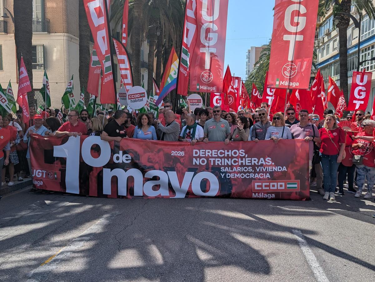 Comienza la manifestación del Primero de Mayo en Málaga, que recorre la Alameda de Colón.