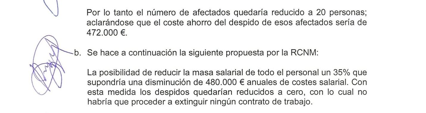 Un fragmento del acta de la última reunión acerca del ERE en el que se puede ver que la propuesta fue emitida por la directiva.