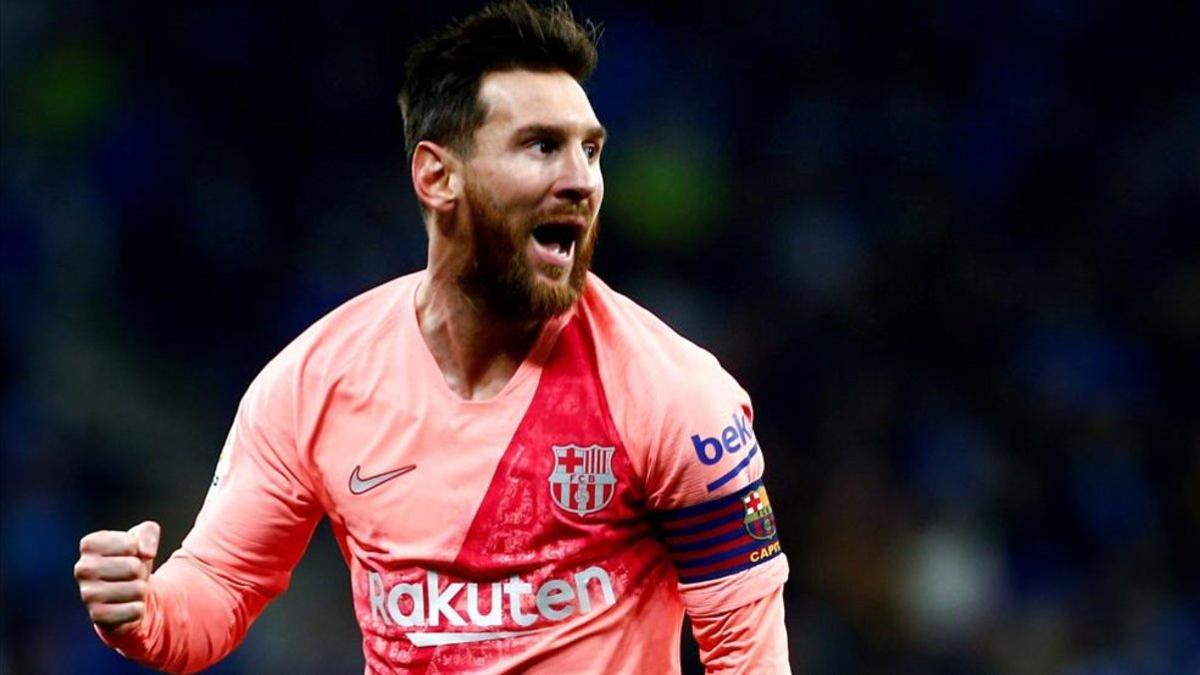 Messi celebra su gol 16 en LaLiga, ante el Getafe