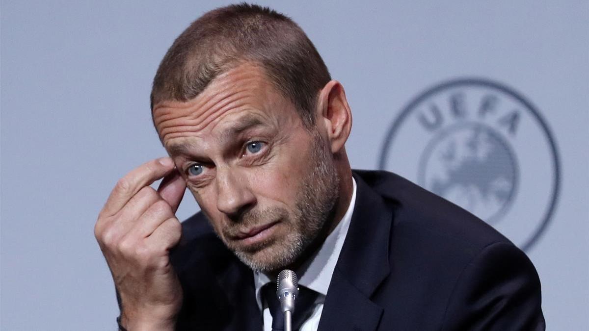 Ceferin, el presidente de la UEFA, durante una rueda de prensa en Amsterdam.