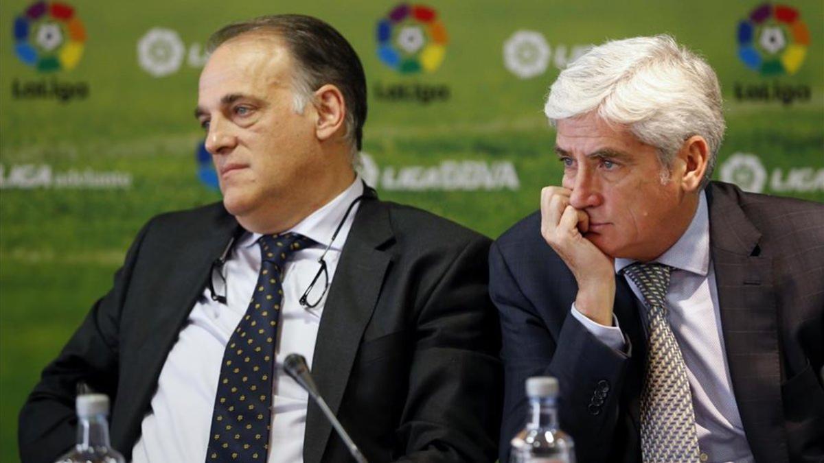 Javier Tebas junto al hasta ahora vicepresidente de LaLiga, Clemente Villaverde