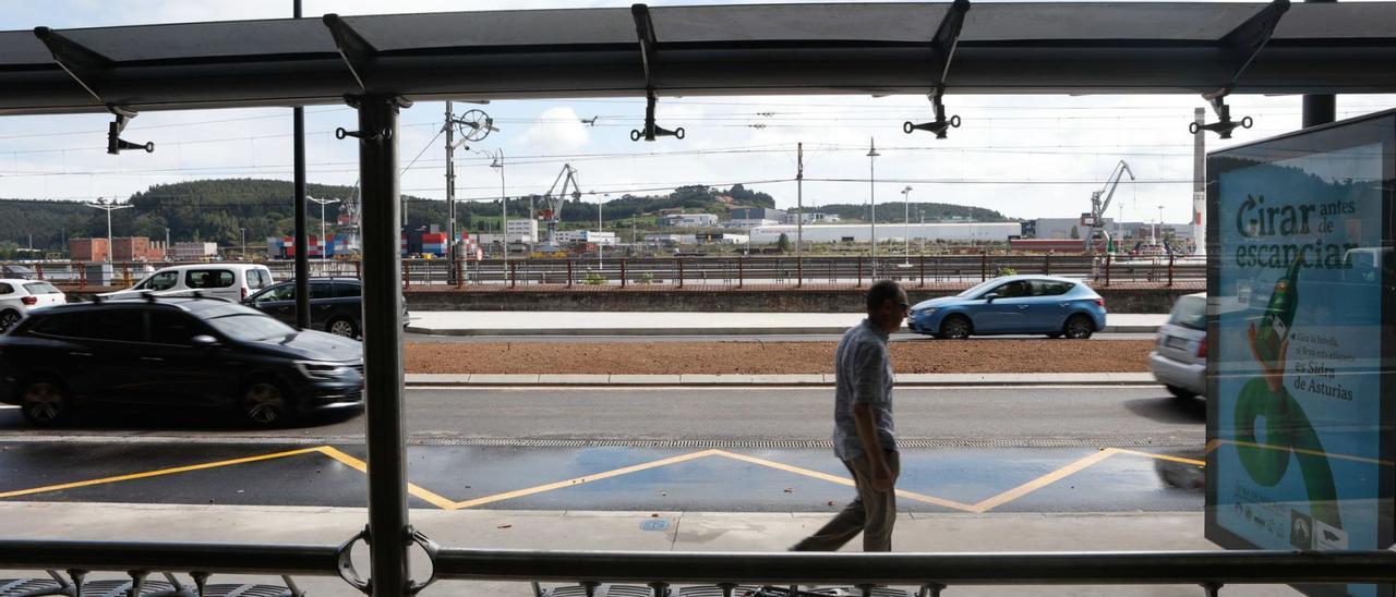 Vista de la calle del Muelle, con las nuevas marquesinas ya instaladas.