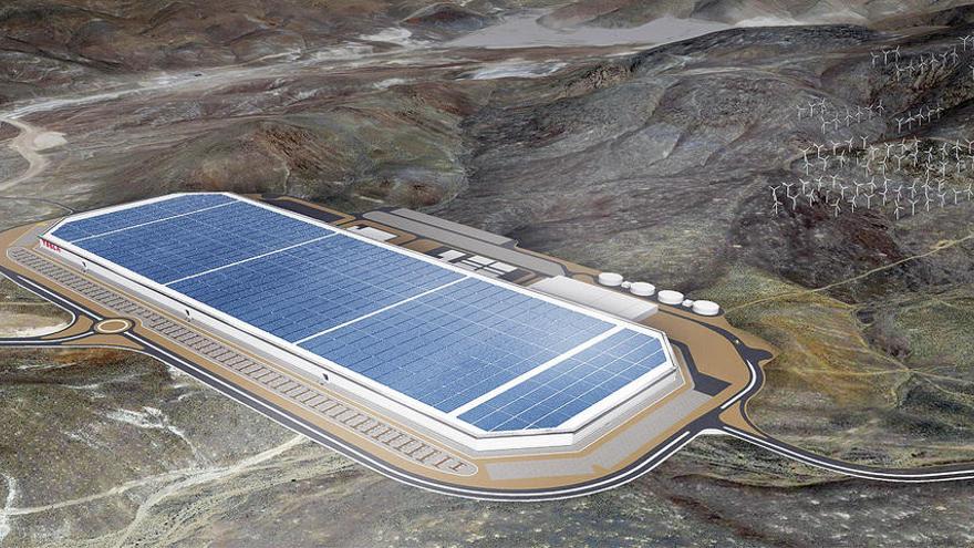 Imagen virtual de la &quot;gigafactoría&quot; en construcción de Tesla en Sparks, Nevada (EE UU).