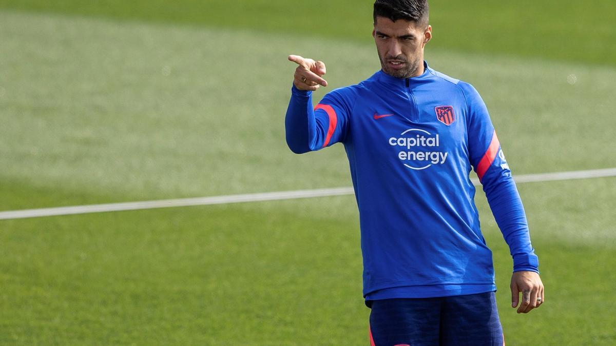 Luis Suárez, en un entrenamiento del Atlético de Madrid