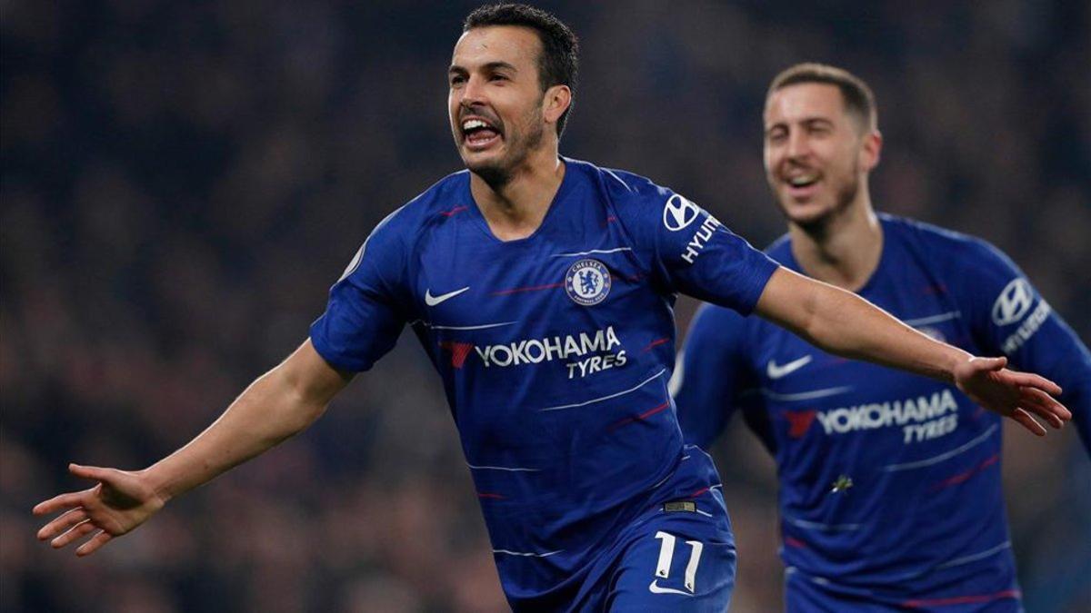 Pedro celebra el primer gol del Chelsea