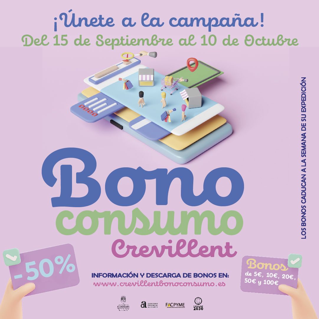 Cartel anunciador del bono consumo en Crevillent.